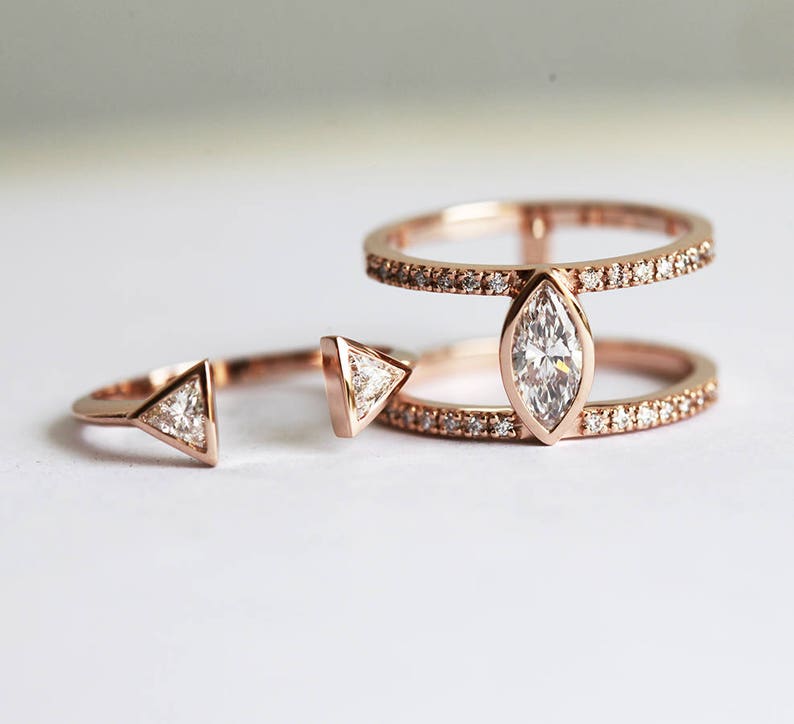 Diamond Engagement Ring Set Trillion Horseshoe Marquise | Etsy