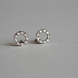 Diamond Circle Earrings, Simple Halo Studs, Delicate & Dainty Studs, Modern Everyday Earrings by capucinne image 4