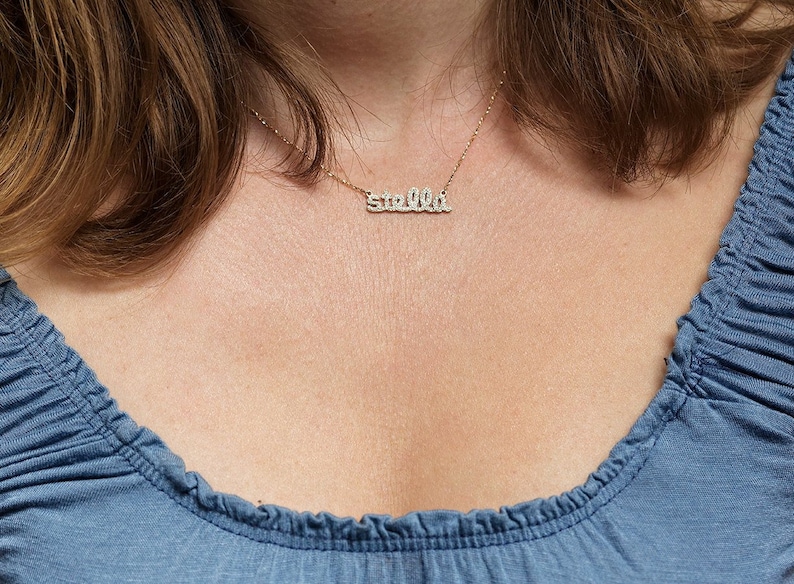 Name Necklace with Diamonds in 14k Solid Gold, Choose Your Number of Letters, Perfect Gift For Her, Mom Necklace image 3