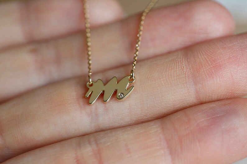 Mother Initial Necklace Gold Initial Necklaces Diamond Etsy