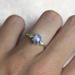 Sapphire Enagement Ring, Star Sapphire, Thee Stone Ring, Three Stone Diamond Ring, Diamond Sapphire Ring, Yellow Gold Engagement Ring image 2