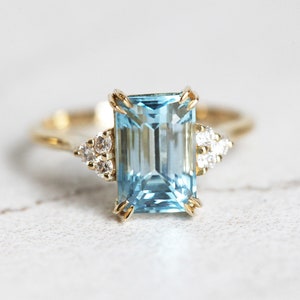 Aquamarine Engagement Ring Emerald Cut Aquamarine & Diamond - Etsy