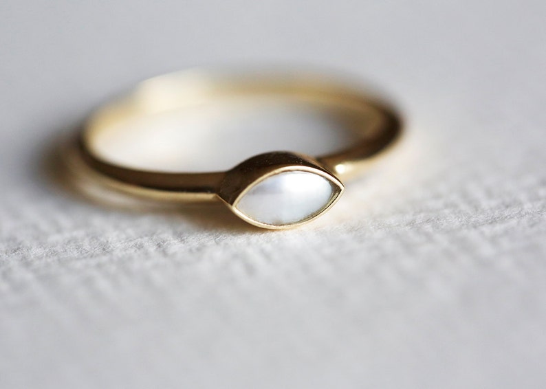 Rose or Yellow Vermeil Sterling Silver Marquise Shaped Pearl Engagement Ring 14k or 18k Solid Gold