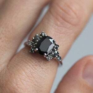 Black Diamond Ring, Black Diamond Cluster Ring, Black and Grey Diamond Ring, Grey Diamond Ring, Oval Diamond Ring, Unique Engagement Ring image 2