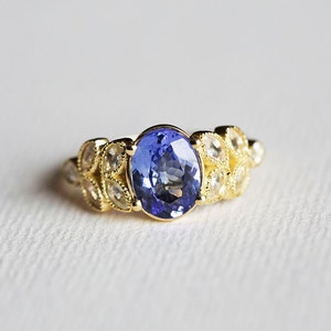 Oval Engagement Ring, Tanzanite Ring, Petal Ring, White Sapphire Ring image 3