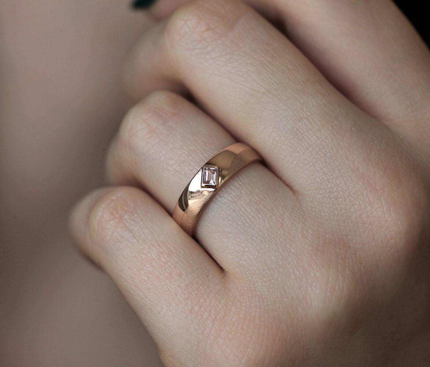 Mens Wedding Band With Gemstone Mens Ring Rose Gold With Baguette