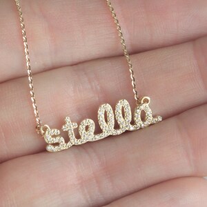 Name Necklace with Diamonds in 14k Solid Gold, Choose Your Number of Letters, Perfect Gift For Her, Mom Necklace image 2
