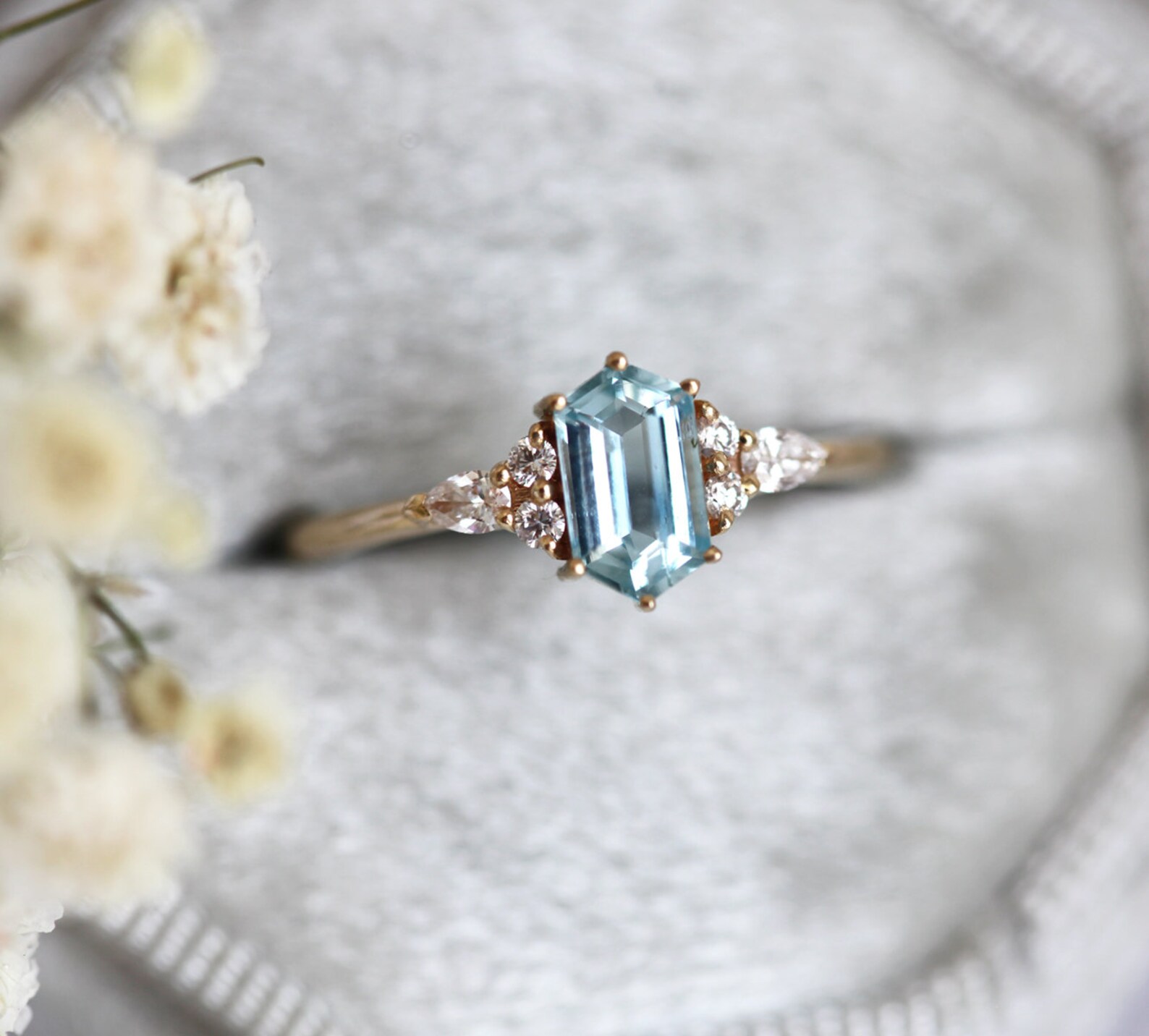 Hexagon Aquamarine Ring Diamond Aquamarine Engagement Ring - Etsy
