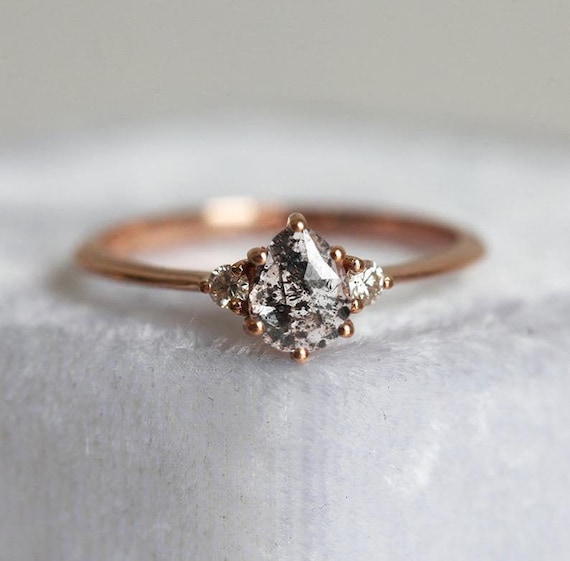 Salt and Pepper Diamond Engagement Ring Three Diamond Ring | Etsy