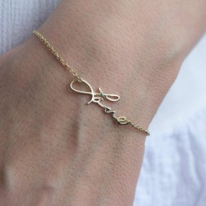 14k Gold Handwriting Bracelet, Personalized Love Word Bracelet