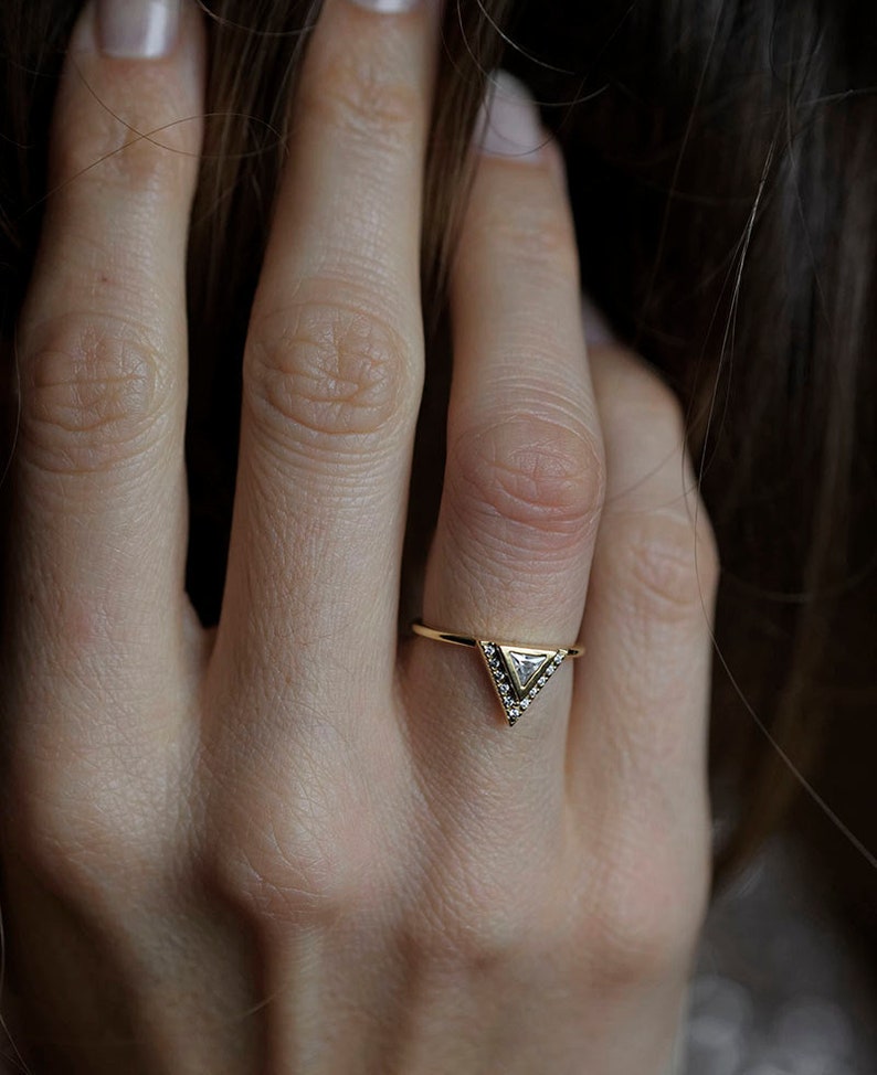 Triangle Diamond Engagement Ring Trillion Diamond Band image 1