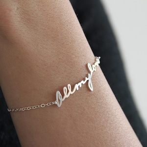 Custom handwriting bracelet, Personalized wife gift, Silver signature bracelet, Nameplate bracelet zdjęcie 3