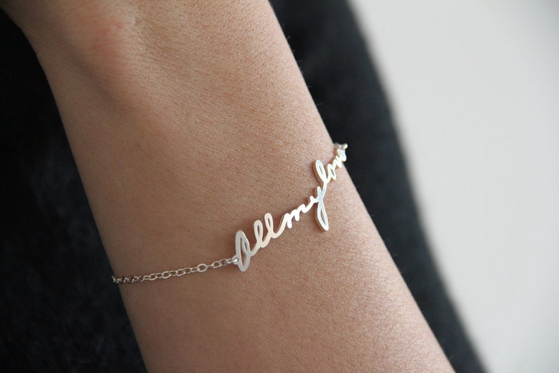 Custom handwriting bracelet, Personalized wife gift, Silver signature bracelet, Nameplate bracelet zdjęcie 3