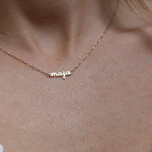 Collar con nombre en oro de 14 k, collar extra pequeño, collar con inicial de 18 k, collar con placa de identificación en oro macizo