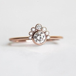 0.3 Carat Round Diamond Cluster Engagement Ring in 14k or 18k Solid Gold, GIA