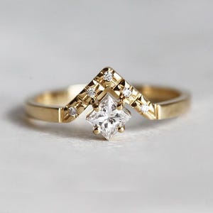 Princess Cut Diamond Engagement Ring: 14k Gold Pave Crown