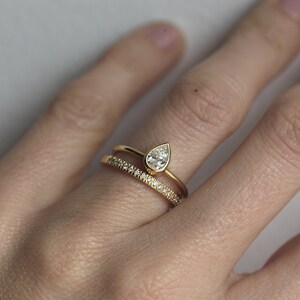 Pear 0.4 Carat Diamond Solitaire and Half Eternity Diamond Band Set in 14k or 18k Solid Gold, GIA image 3