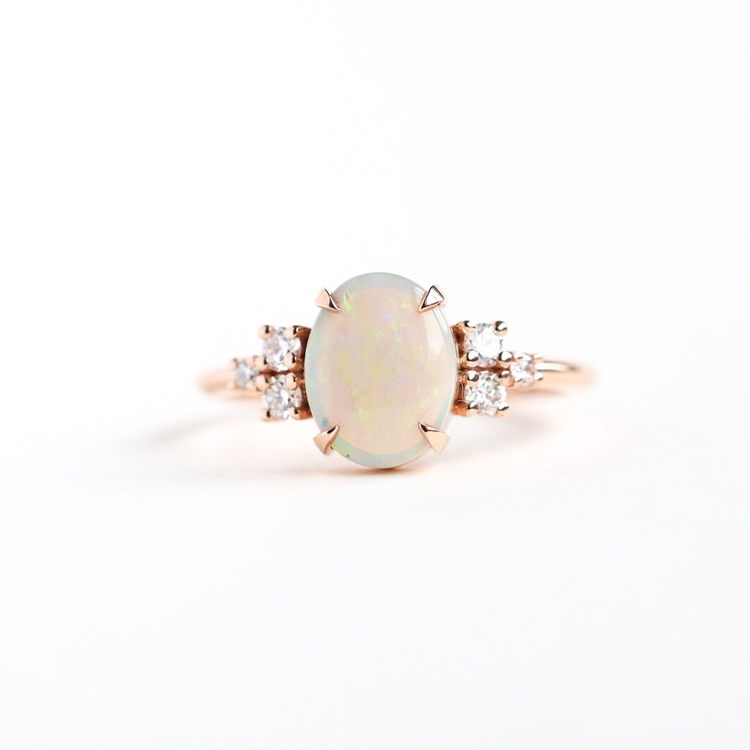 Oval Opal Ring Opal Ring With Diamonds Opal Diamond Ring - Etsy