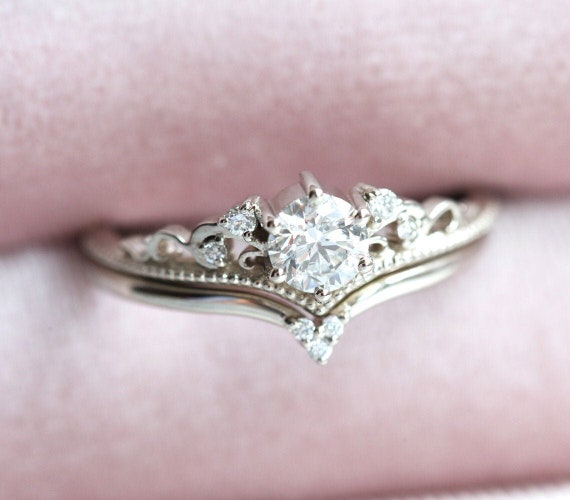Half Carat Diamond Engagement Ring Round Stone Filigree Set GIA