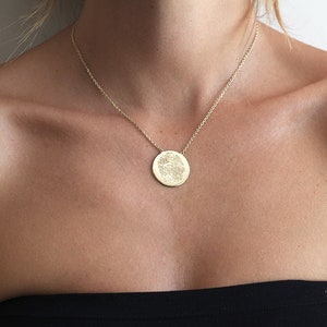 Actual fingerprint necklace, Solid gold, or silver thumb print necklace, Custom memorial disc necklace image 1