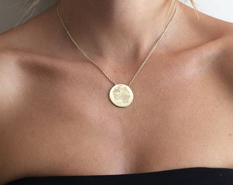 Actual fingerprint necklace, Solid gold, or silver thumb print necklace, Custom memorial disc necklace