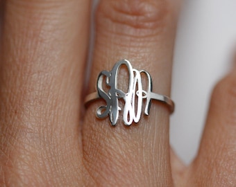 14k White Gold Ring, 18k Gold, Personalized Monogram Ring, Sterling Silver Letter, Rose Gold, Custom Vermeil Ring, Memorial Initials Ring