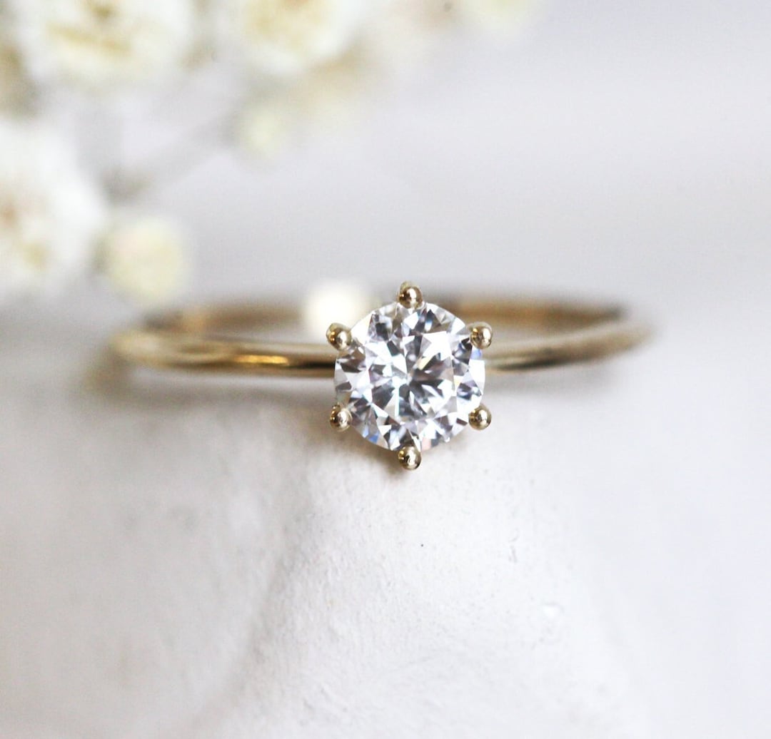 Half Carat Diamond Engagement Ring, Solid Gold Diamond Ring With GIA ...