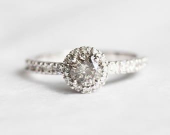 Brilliant Halo Salt + Pepper Diamond Ring: 18k Gold