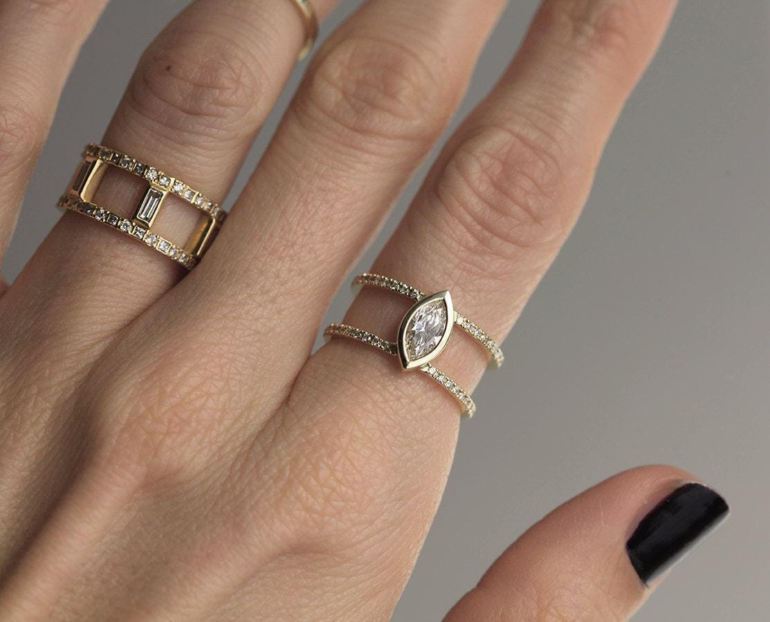 Double band marquise diamond ring discount