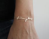 Bracelet écriture manuscrite personnalisé, cadeau femme personnalisé, bracelet signature en argent, bracelet plaque signalétique