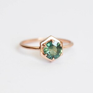 Teal Sapphire Ring, Sapphire Engagement Ring, Teal Blue Sapphire Ring, Rose Gold Sapphire Ring, Hexagong Ring, Simple Engagement Ring image 5