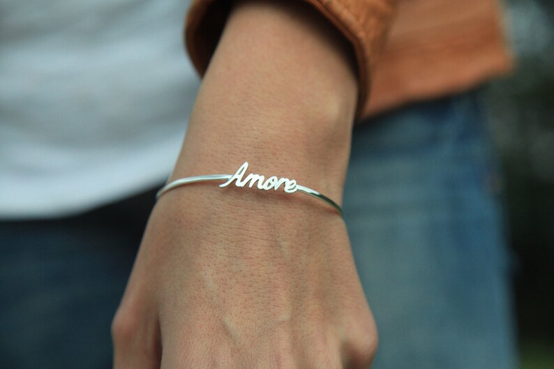 Solid Gold Signature Name Bracelet Jewelry, Gold Name Bangle, Personalized Silver Cuff Bracelet, Silver Vermeil Bracelet, 14k Gold Bangle image 3