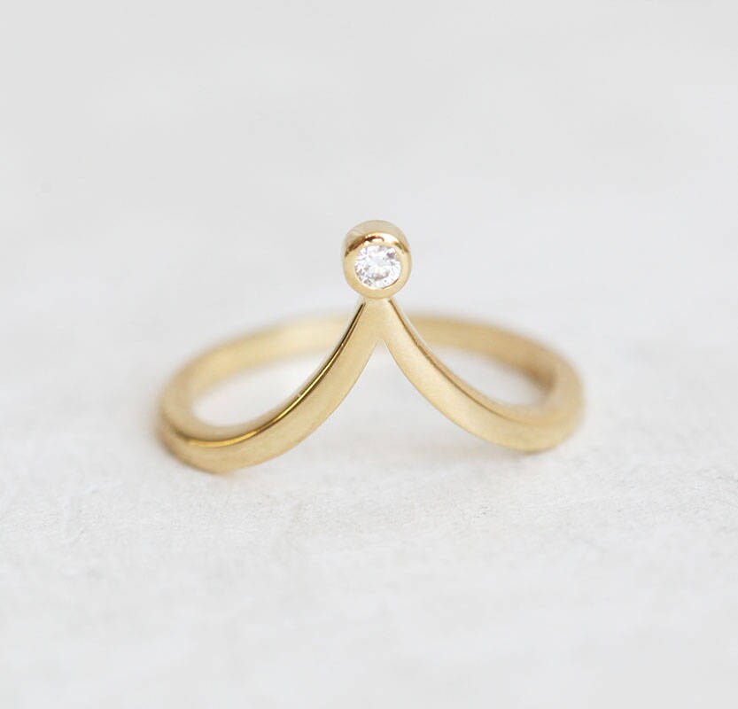 V Ring V Diamond Ring Diamond V Ring V Shape Diamond Ring Etsy