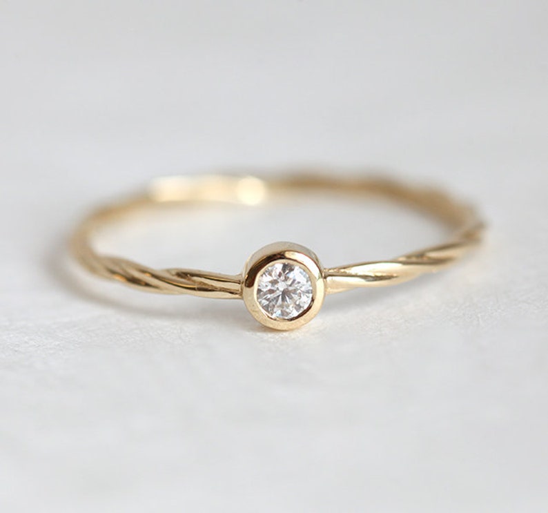 Diamond Ring, 14k Gold Ring, Engagement Ring, Silver Ring, Simple Ring, Stacking Ring, 18k Gold Ring, Zirconia, Solitaire Ring, Small, Rope image 5