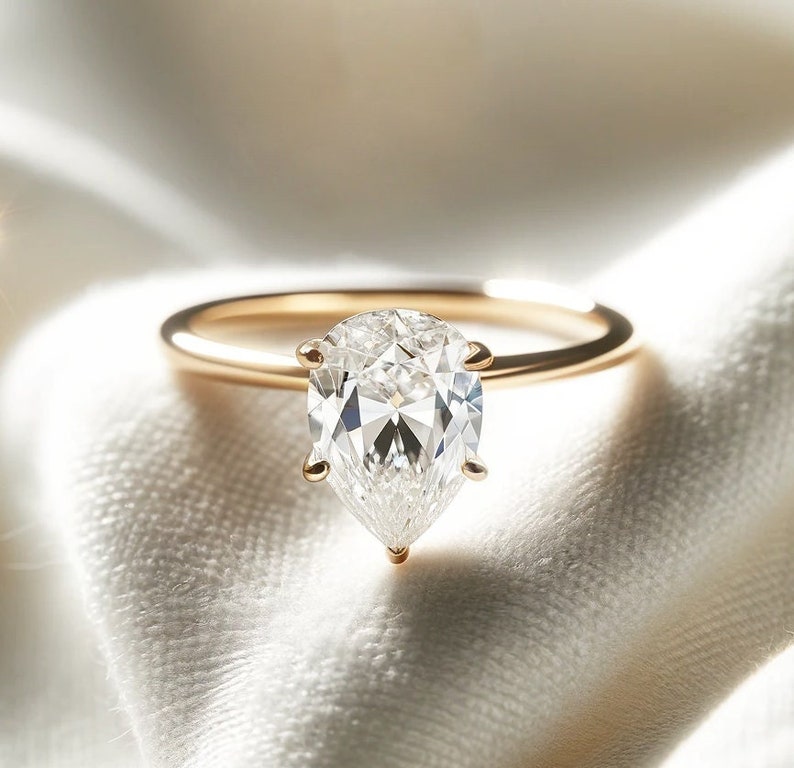 Pear lab-grown diamanten ring, solitaire peer diamanten verlovingsring afbeelding 1