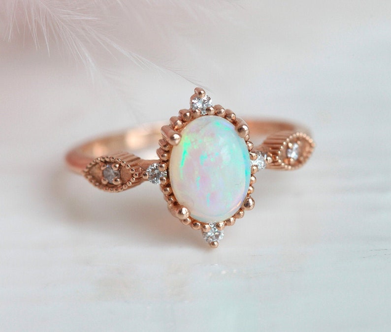 Australian Opal Engagement Ring Rose Gold Opal Ring Opal - Etsy