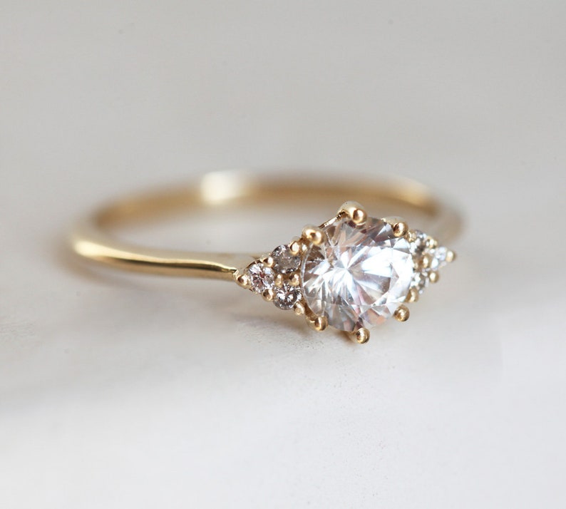 Round Salt and Pepper Diamond Ring Diamond Cluster Engagement Etsy