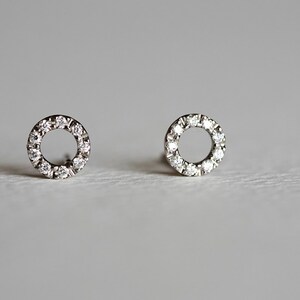 Diamond Circle Earrings, Simple Halo Studs, Delicate & Dainty Studs, Modern Everyday Earrings by capucinne image 3