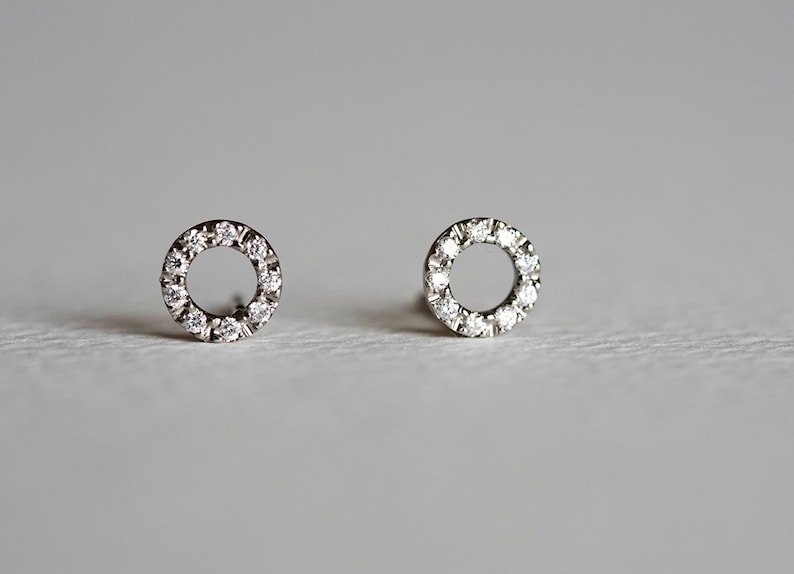 Diamond Circle Earrings, Simple Halo Studs, Delicate & Dainty Studs, Modern Everyday Earrings by capucinne image 3