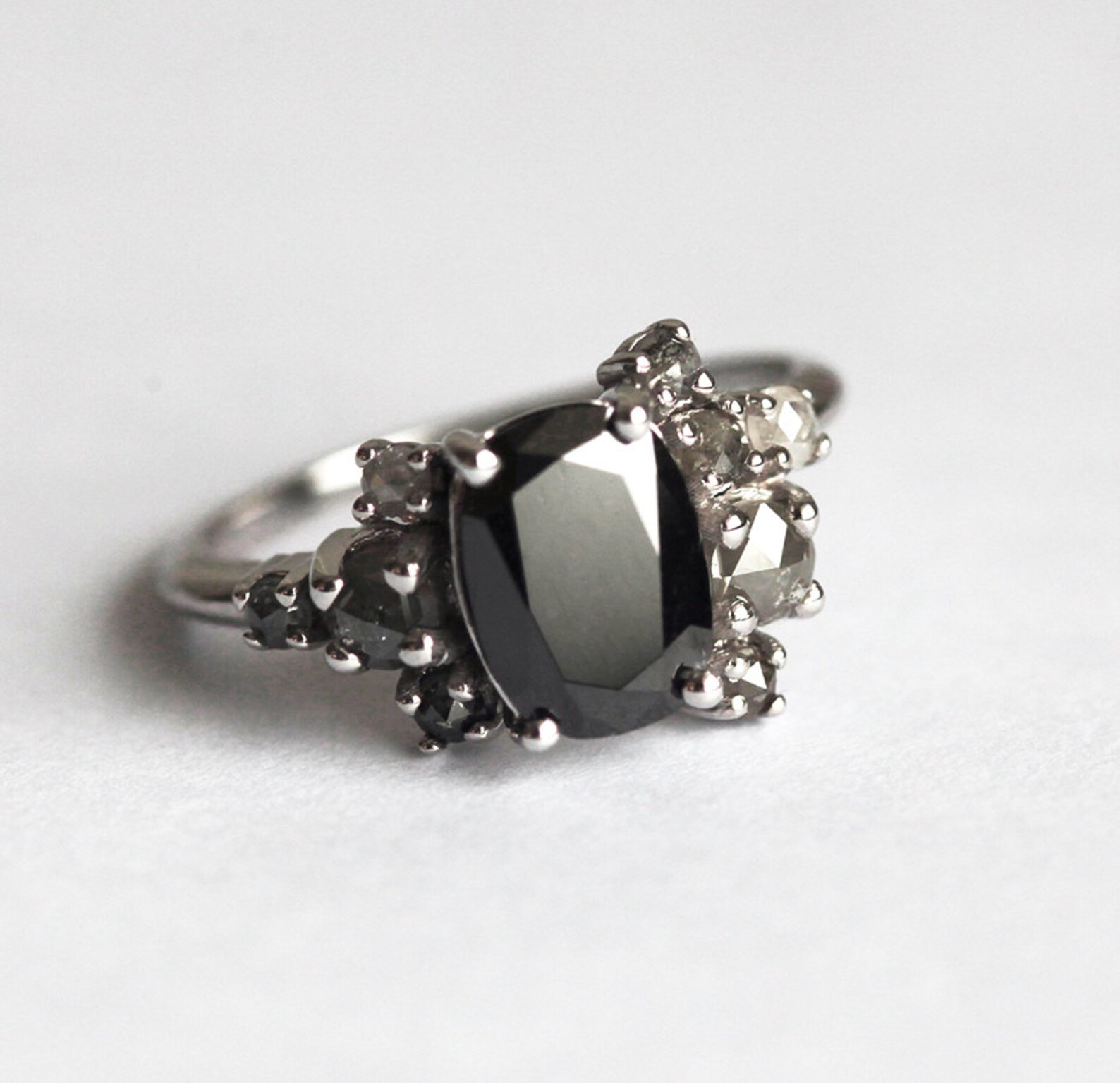 Black Diamond Ring Black Diamond Cluster Ring Black and Grey - Etsy