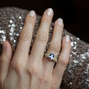 Oval Engagement Ring, Tanzanite Ring, Petal Ring, White Sapphire Ring image 2