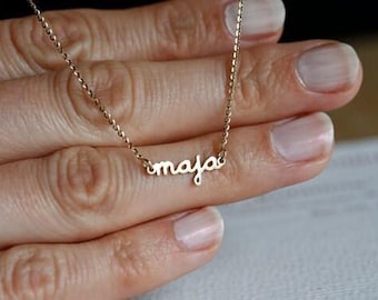 Gold name necklace, Dainty signature necklace, Solid gold script necklace, Custom tiny name necklace