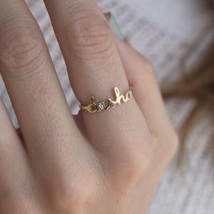 Gold Personalized Name Ring: Custom Diamond Initial Ring