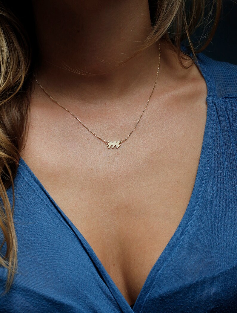 Mother Initial Necklace Gold Initial Necklaces Diamond Etsy