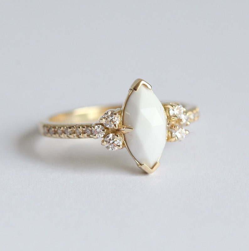 Agate Ring, Diamond Ring, 14k Gold Ring, Engagement Ring, Wedding Ring, Marquise Ring, White Ring, Gemstone Ring, Capucinne image 5