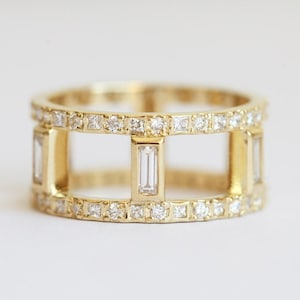 Baguette Diamant 14k Goldbreitband Ring: Statement Ehering