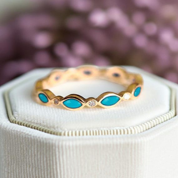 ターコイズダイヤモンドエタニティリング：18Kゴールド結婚指輪 - Etsy 