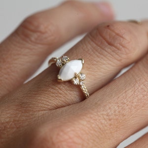 Agate Ring, Diamond Ring, 14k Gold Ring, Engagement Ring, Wedding Ring, Marquise Ring, White Ring, Gemstone Ring, Capucinne image 3