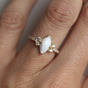 Agate Ring, Diamond Ring, 14k Gold Ring, Engagement Ring, Wedding Ring, Marquise Ring, White Ring, Gemstone Ring, Capucinne image 4