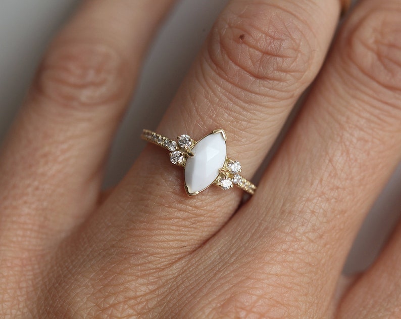 Agate Ring, Diamond Ring, 14k Gold Ring, Engagement Ring, Wedding Ring, Marquise Ring, White Ring, Gemstone Ring, Capucinne image 4